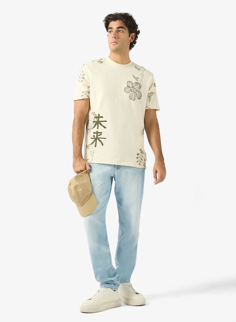 جس تي شيرت ياباني بأكمام قصيرة وزهور - Image 4